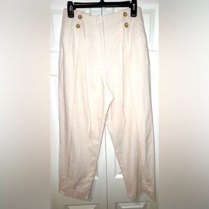 Zara Cotton Linen Blend Pleated Tie-Front Pants | Size Small | NWT